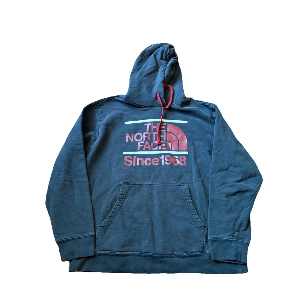 The North Face Hoodie Mens XLarge Black Red Box Pullover Never Stop Exploring